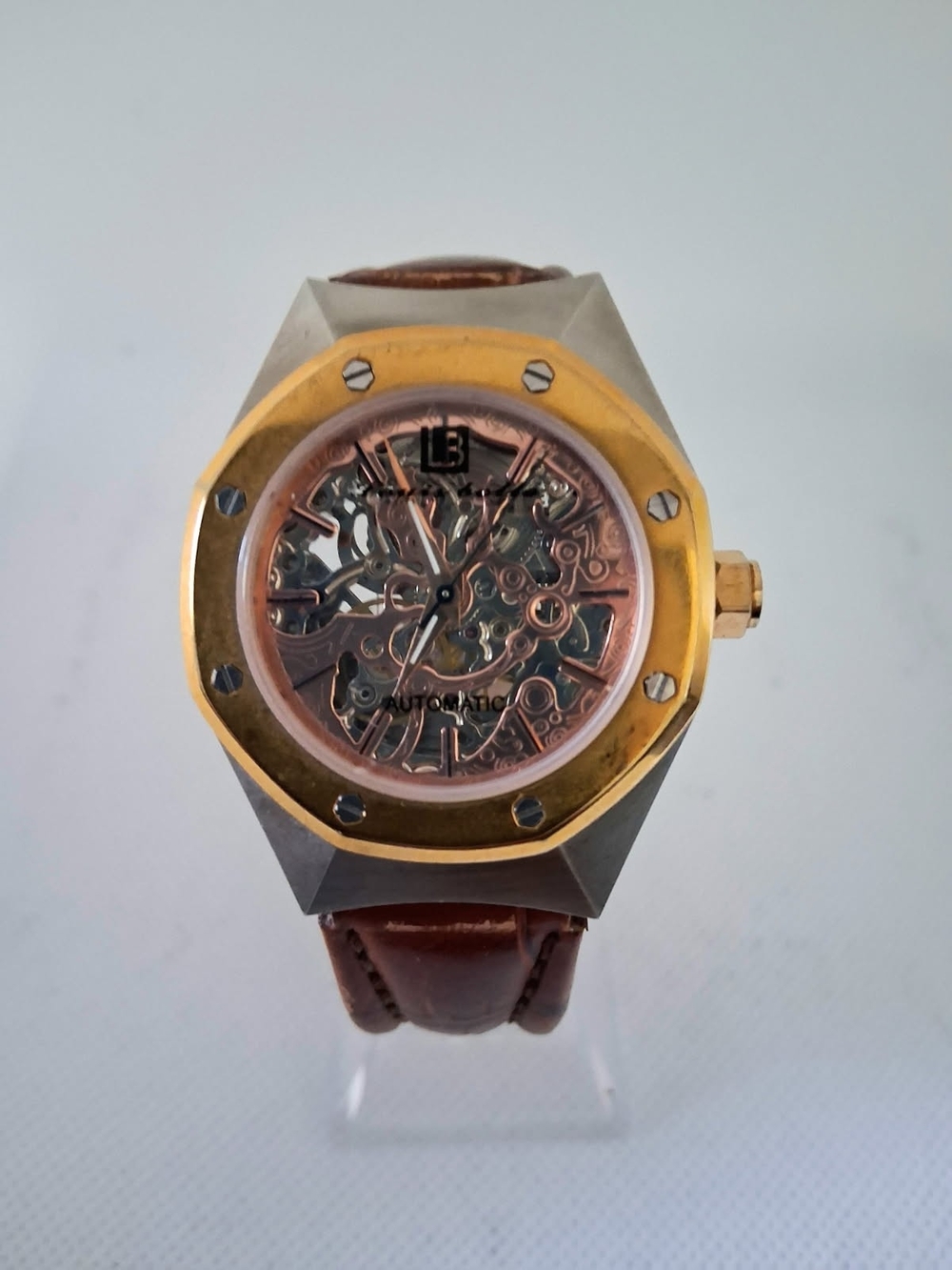 Louis Bolle A-5056-080 Mens Watch 36mm Rose Skeleton Automatic Watch